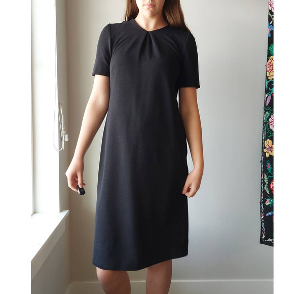 Vintage 80s 90s Pleated Black Dress 42" bust size 10 - Picture 1 of 10